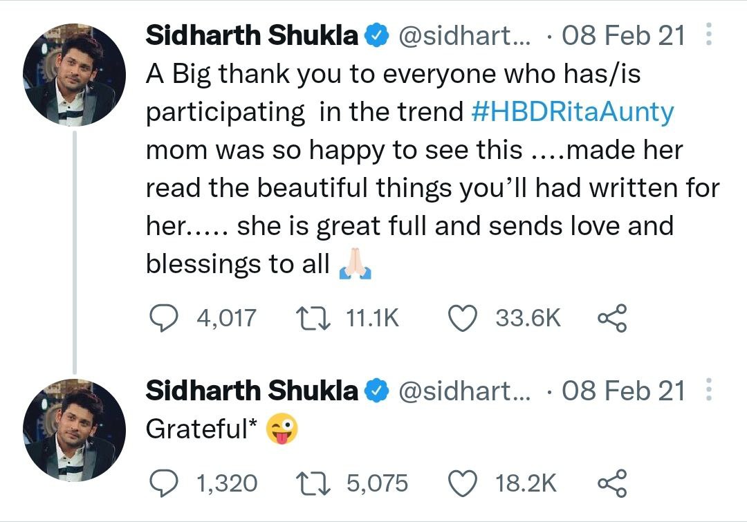 YoutuberMrJoy's tweet photo. This Trend #HBDRitaMaa is Close To #SidharthShukla Bhai's Heart and He Himself Told This To @RealVinduSingh Paaji &amp; Me, When We All Met in Mumbai. Hope Today Also, He is watching us Happily. #RitaMaa will surely give us blessings &amp; love when she will get to know about this 🙏💖 https://t.co/qCto6TpAni