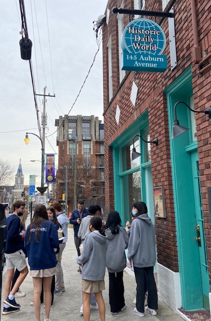 our_ms_brooks's tweet photo. Students in our course And Justice for All spent yesterday morning exploring Sweet Auburn Ave. We talked history, culture, music, preservation, ATL's civil rights legacy, and our role in the "beloved community." Love teaching hands-on history w/ @NUTINBUTburNET! #mvpschool https://t.co/Ak9wpl86y6