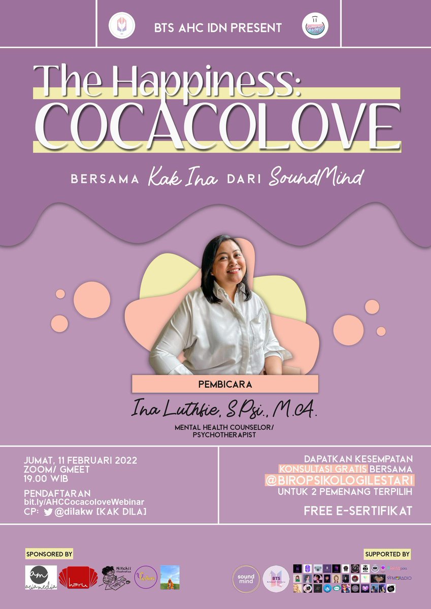indomybarasso's tweet photo. 📣 Pengumuman-pengumuman 📣

Halo, ARMY! 💖

Merayakan 4 tahun perjalanan BTS AHC IDN, kami mengundang ARMY yang selama ini menemani kami dalam membagikan cinta &amp; vibes positif dalam webinar bertema "The Happiness: Cocacolove"💜

#BTS_AHC_Fest4
#AHC4thAnniversary #AHCHappinessLab https://t.co/YwxUvZjY5Z