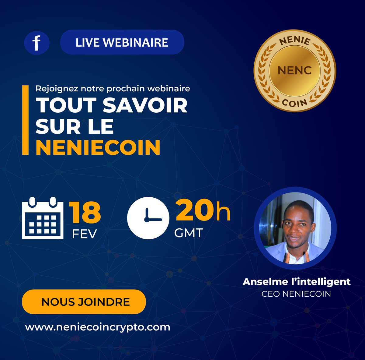 NenieCoin's tweet photo. Vendredi  18 Février à partir de 20h notreCEO sera en live sur notre page Facebook et parlera du projet Nenie coin.

Vous pourrez poser toutes les questions concernant le projet.

#facebook #live #webinaire #neniecoincrypto https://t.co/mKue4O3vUh