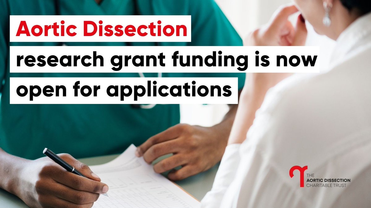 #AorticDissection grants now available 📢
For 2022, pleased to announce that we are accepting applications for #researchgrant funding in the field of AD. Closing on 31st May.

See full details bit.ly/AD-grants

Pls share
#medicalresearch #medical #research #whywedoresearch