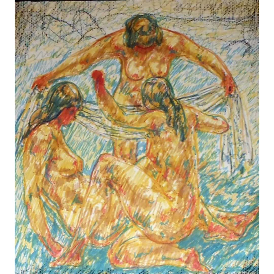 #Original #Artworks with #NFT 

Priidu Aavik (1905 – 1991), #Estonia
On the Shore &amp; Three Nymphs 
Felt pen on chalk paper