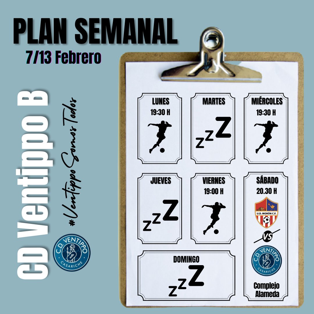 CVentippo's tweet photo. PLAN SEMANAL 👀
El primer equipo vuelve a jugar en casa!! 👏🏼
Jornada 17
📅🕗 Dom. a las 17:00H
🆚 @EstrellaSACF
🏟️ Sergio Carnerero Gil
El filial juega contra el Morón B fuera de casa 👀
📅🕗 Sáb. a las 20.30H
🆚 @UDMoronCF
🏟️ Complejo Alameda
#VamosAzules 💪🏼
#Ventippo https://t.co/QGkMLEGUWf