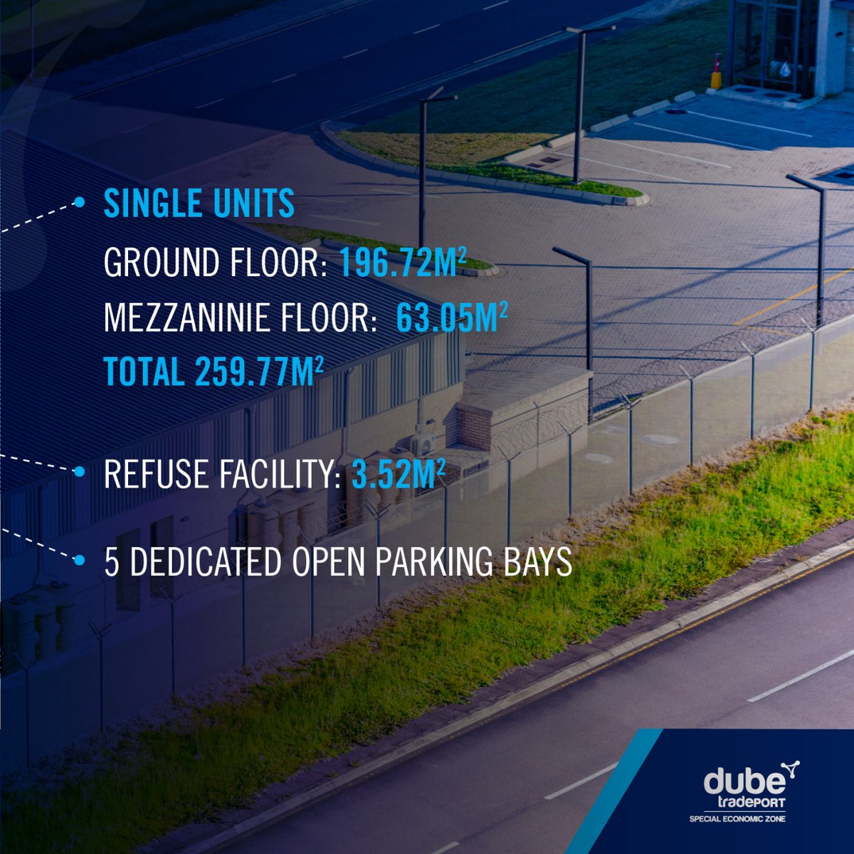 DubeTradePort's tweet photo. Strategically positioned within #DubeTradePort #SpecialEconomicZone, our #DubeTradeZone Mini Factories offers warehousing/office space and world-class logistics solutions for light industrial manufacturing. https://t.co/UXx53H93xl https://t.co/6O5nI5o0yL