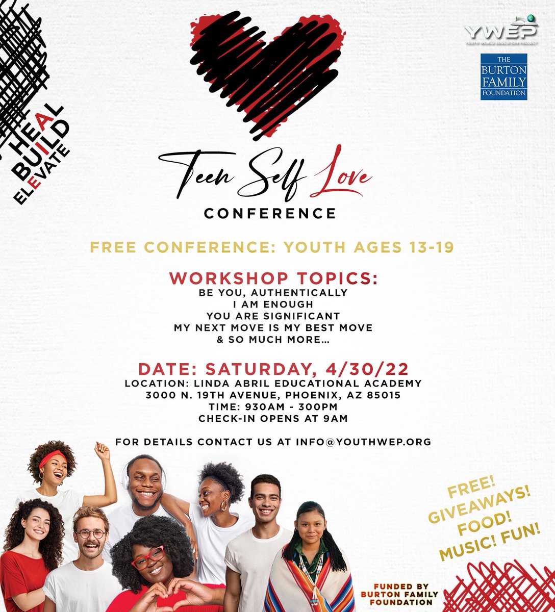 YWEPorg's tweet photo. Calling All Youth❗️Ages 13-19. The #TeenSelfLove Conference 2022.  Get ready...Music...Giveaways...Speakers...Fun...Food &amp; More! For details…Register today‼️ https://t.co/D8DTYU8WLm 

#elevateyourmindset #toolstosucceed #beuauthentically #selfloveisthebestlove #Free https://t.co/dkSYWH4Fec