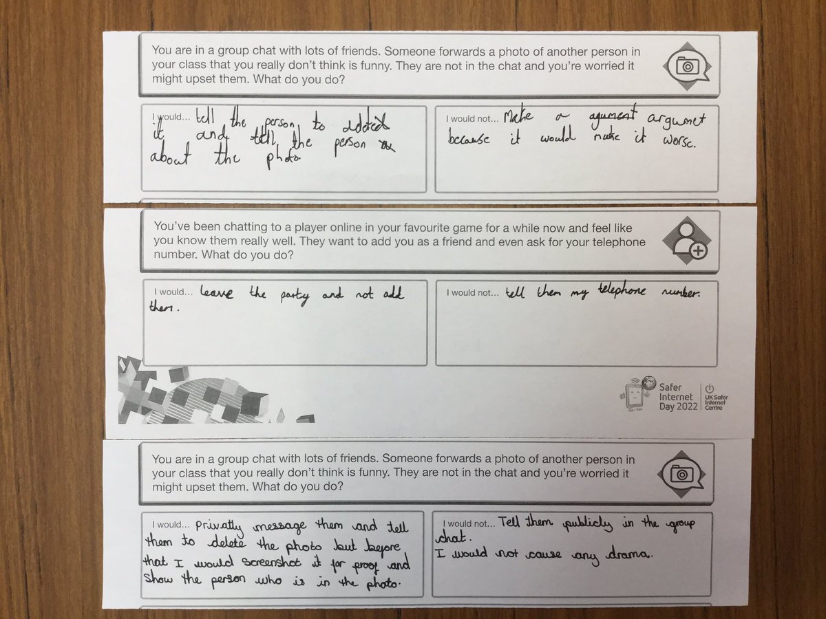 UptonWestleasch's tweet photo. #WestleaOakY6 had an interesting discussion about whether it is all fun and games online as part of @safeinternetday #WestleaComputing Here are some of our responses to the 'in the moment' scenarios. https://t.co/tAgSmP8fqz