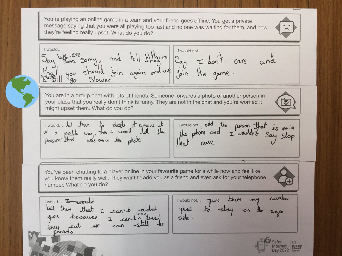 UptonWestleasch's tweet photo. #WestleaOakY6 had an interesting discussion about whether it is all fun and games online as part of @safeinternetday #WestleaComputing Here are some of our responses to the 'in the moment' scenarios. https://t.co/tAgSmP8fqz