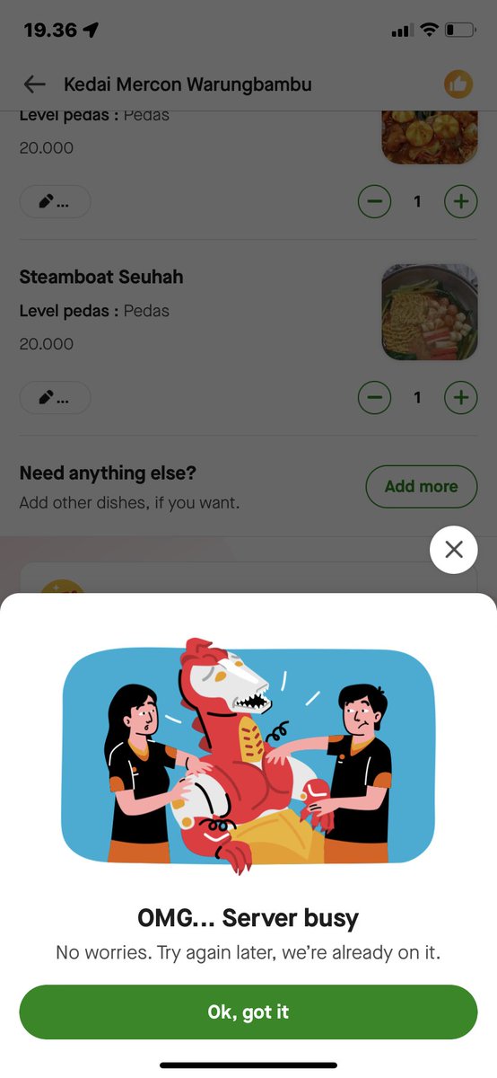 stanx1better's tweet photo. @gojekindonesia ini kenapa ya? server busy terus, laper pls🥺 https://t.co/QotJGmW7md
