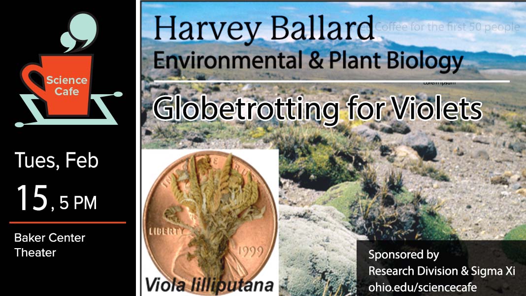BobcatsDiscover's tweet image. Harvey Ballard, @ohiou violet specialist, returns to the @ScienceCafeOU stage Tues, Feb. 15, 5 pm Baker Ctr Theater.

Join us in-person or tune in, youtube.com/watch?v=-TYYTI…