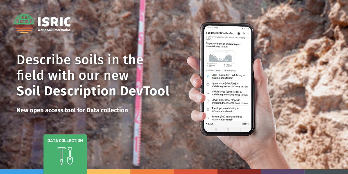 ISRICorg's tweet photo. Are you describing #soils in the field? 

🆕You might be interested in our new #openaccess field work tool: Soil Description DevTool. 

Uses @getodk form and @FAO soil assessment guidelines, can be filled from a smartphone.

Download here: https://t.co/Z0AbqeYK1o https://t.co/cAbs2s5EOV