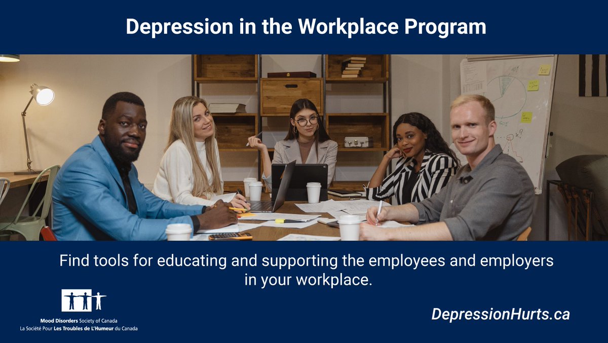MoodDisordersCa's tweet photo. MDSC is pleased to announce the launch of the ‘Depression in the Workplace’ program, which focuses on educating Canadian employees and employers in the workplace from their perspectives on depression and how it impacts health. Discover more: https://t.co/K0ySj7JI5c https://t.co/I5iJDlwkDi