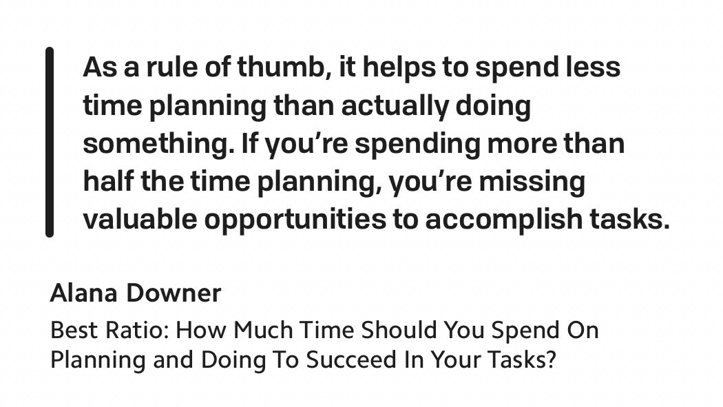 Time planning vs. Time Doing Ratio. 
an interesting alternative view on Abraham Lincoln‘s “the first four hours sharpening the axe”

facilethings.com/blog/en/planni…