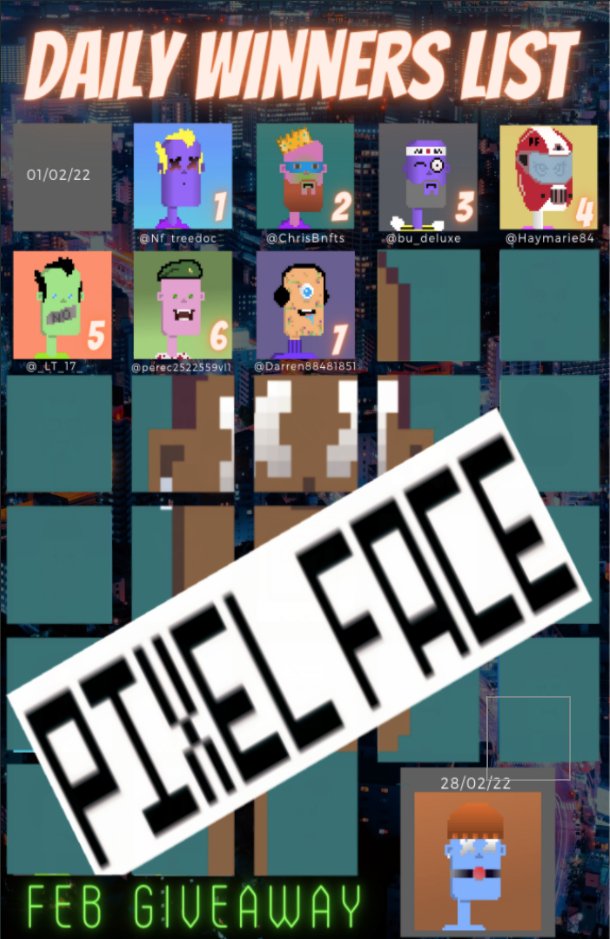 pixelfacenft's tweet photo. GM Every day this month you will see a post just like this one

Welcome to Day 8

Win a Pixel Face #NFT. 

to enter : 

RT this tweet with a Comment

good luck is all you need
#MATIC #NFTS #OpenSea #Polygon #Crypto
https://t.co/V6RxBVZN7K https://t.co/CbldO6E4sj