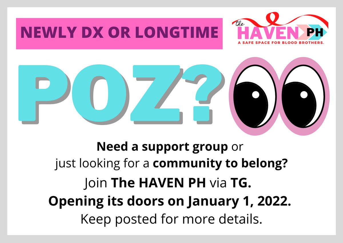 Jaetw_nk's tweet photo. Guys if you need a support group or safe space to belong, “The HAVEN PH” is now accepting members ☺️ Come and join us mga blood sib's! Just pm this twitter accounts for more info:

@TheHAVENPH2022 
@MakotoPoz 
@pozmiguel18 
@ExcusemePoz 

#PLHIV #BloodBrother #PozOnly https://t.co/xDsauxYYFz