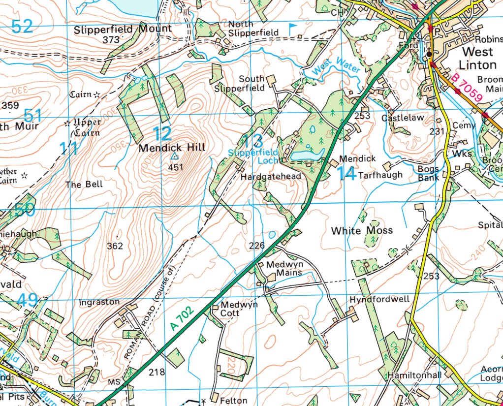 A crisp February day near West Linton. This very straight looking track looks like an old railway alignment but it's originally the course of a Roman road running between Crawford and Elginhaugh forts, roughly following the A702 route today.