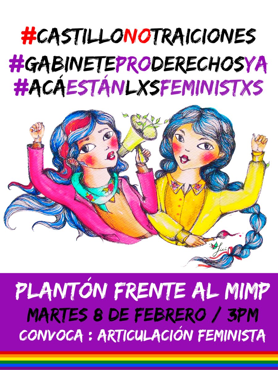 parocolectiva's tweet image. Exigimos recomposición de gabinete ministerial: no más agresores, corruptos, racistas, negacionistas, antiderechos. ¡Si el Gobierno los pone: el pueblo los sacará! Súmate hoy a las 3 p.m. frente al MIMP. #CastilloNoTraiciones #GabineteProDerechosYA