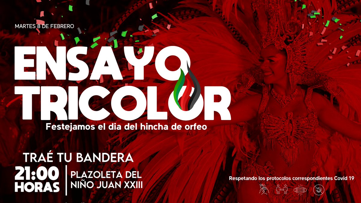 Comparsa_Orfeo's tweet photo. Orgullo Tricolor 💚❤️🖤
Día del hincha de Orfeo: fiesta total apostando siempre a la Capital del Carnaval Artesanal. Esta noche para celebrar la pasión que los une, la Escuela de Samba hará su ensayo en la Plazoleta de Juan XXIII a partir de las 21 horas. https://t.co/Qi2YVHmiEe