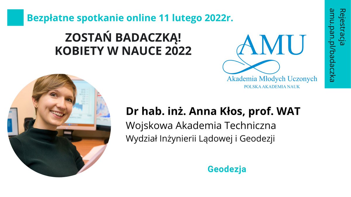 👩‍🔬👩‍🏫 Już w najbliższy piątek <a href="/WomenScienceDay/">Women in Science Day</a> i kolejne spotkanie z cyklu Zostań badaczką! Kobiety w nauce 2022‼️ Nasze fantastyczne Prelegentki poznacie na stronie spotkania: ➡️ amu.pan.pl/badaczka/. #chemia #geodezja #inżynieriaChemiczna