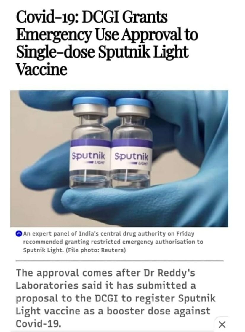 DCGI grants emergency use permission to *single-dose Sputnik Light Covid vaccine.* ESIC Medical College &amp; Hospital,Fbd provided support for clinical trial as one of the key clinical site.
Congratulations to the research team <a href="/EsicmchF/">ESICMCH, Faridabad</a> for helping the nation during COVID pandemic.