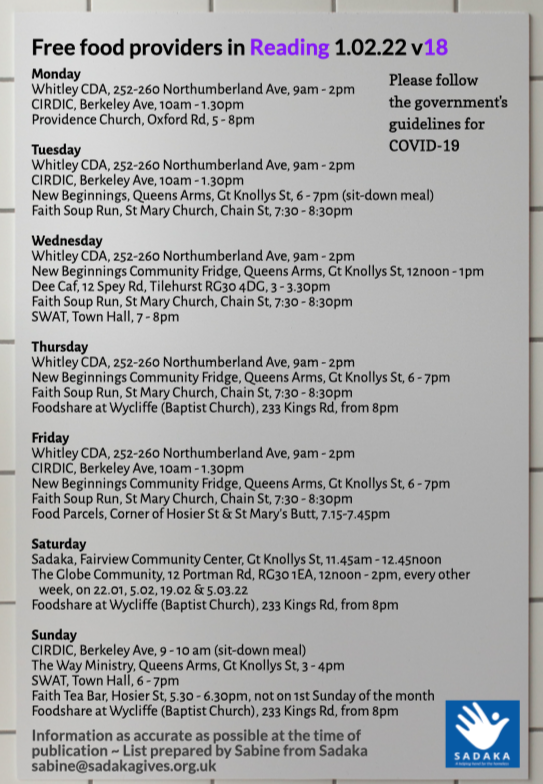Updated list of food &amp; service providers in Reading, Berkshire 1.02.22 v18 

A4 version available: bit.ly/Readingservices 

#rdguk #readingberkshire 💟 <a href="/Launchpad_RDG/">Launchpad Reading</a> <a href="/RGNewBeginnings/">New Beginnings Reading</a> <a href="/Whitley_CDA/">Whitley CDA</a> @deecaf_cafe <a href="/CIRDICUK/">CIRDIC</a> <a href="/FaithReading/">Director</a> <a href="/wycliffechurch/">Wycliffe Baptist Church</a> @rva_news <a href="/IFAN_UK/">IFAN</a>