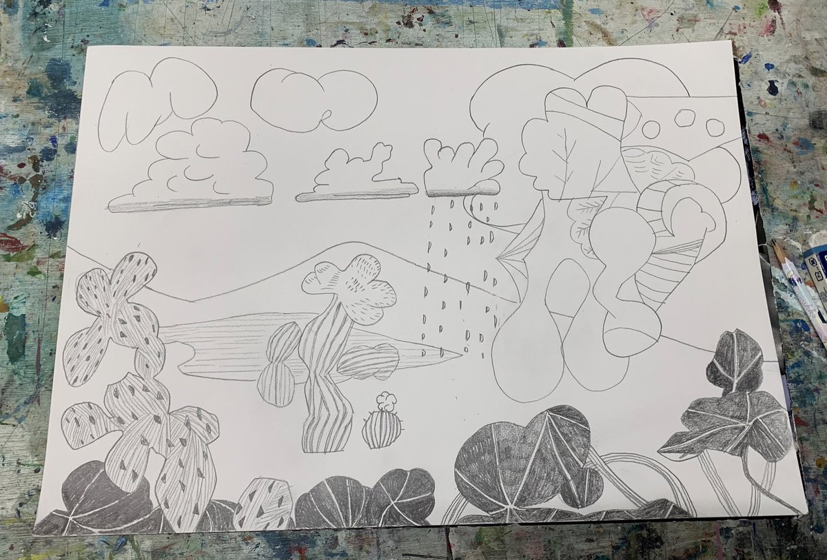今日は何となく気分が乗らず油絵が描けない日だったので、気分転換にドローイングしてた。手を動かすと新しいアイデアが浮かんでくるね。とにかく毎日スタジオに来て、何かしらするのが大事。何か作り始めると、次にやるべきことが見えて来る。 