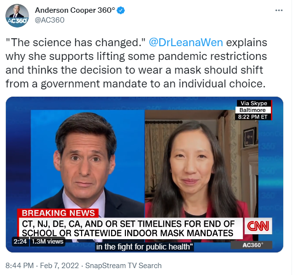 SenRonJohnson's tweet image. "Public health experts" like @DrLeanaWen went from pro-gov mandate to it should be an "individual choice" because the "science has changed." The science never changed, but they can no longer deny truth. 

Will the COVID gods be held accountable for misinformation they spread?