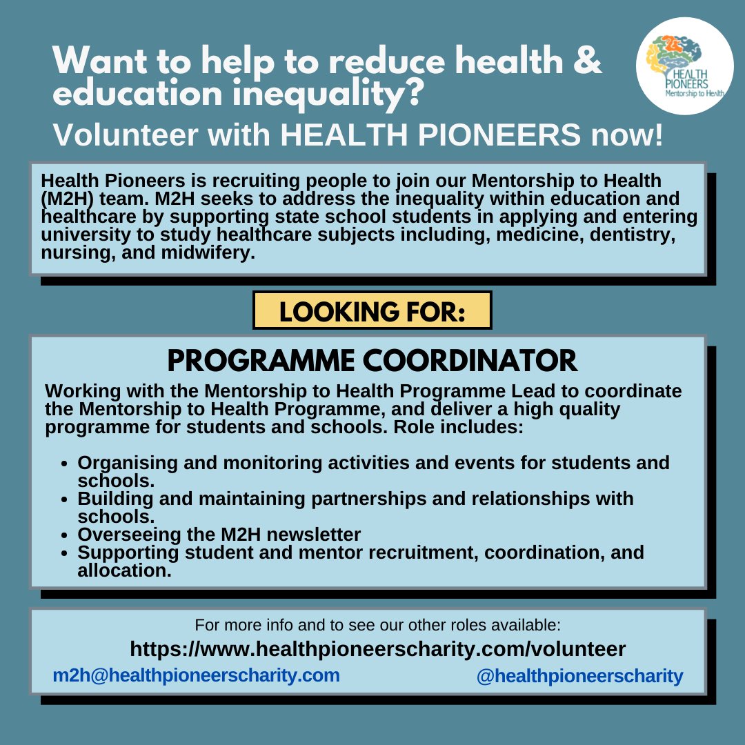 HealthPioneers_'s tweet photo. Do you want to help reduce health and education inequality? We are RECRUITING! https://t.co/bmldlgoFSo #recruitment
#health #mentor #mentorship #university #medicalschool #midwifery #medicine #nurse #doctor #midwife #nursing #dentist #dentistry #healthcare #volunteer https://t.co/kShf6TC7Fp