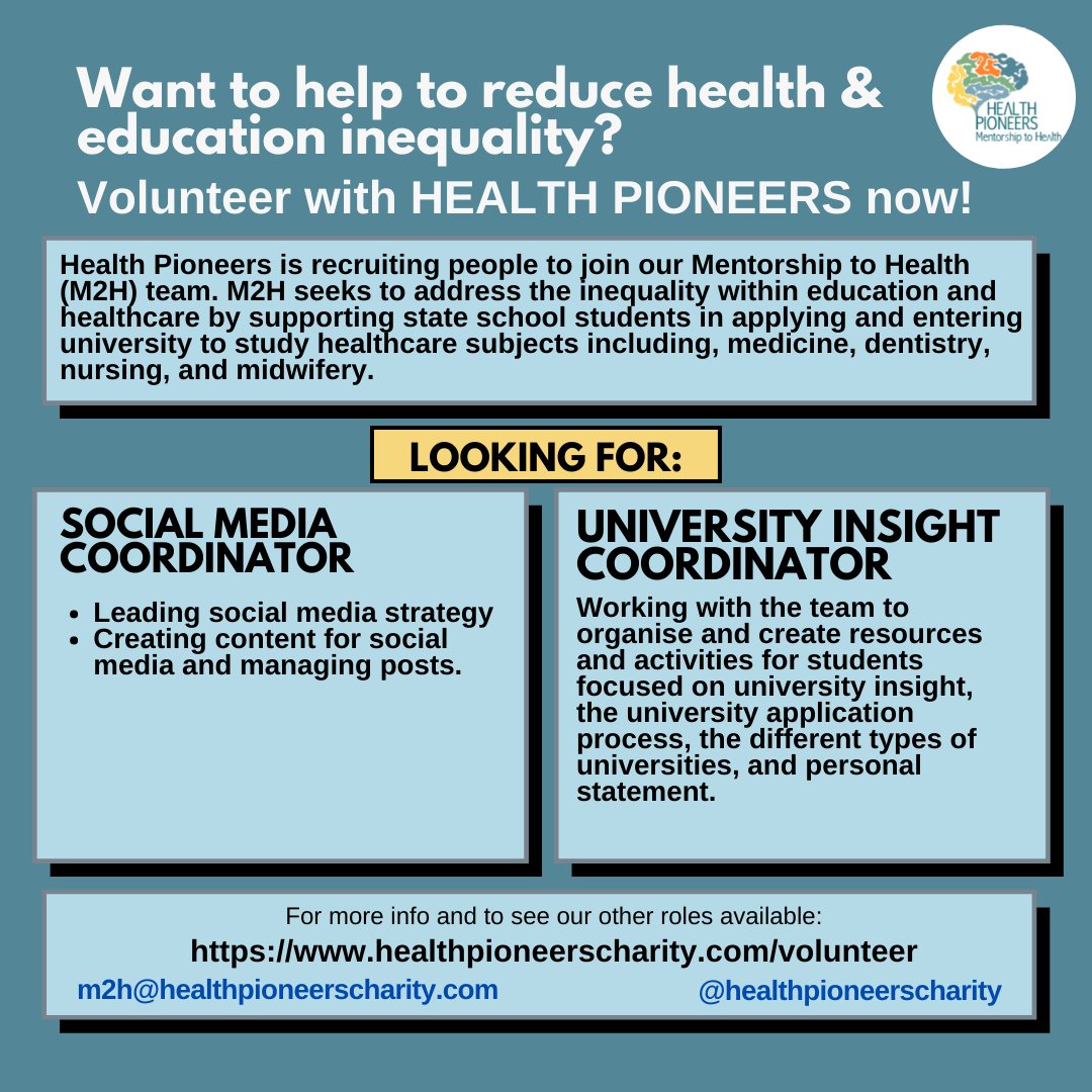 HealthPioneers_'s tweet photo. Do you want to help reduce health and education inequality? We are RECRUITING! https://t.co/bmldlgoFSo #recruitment
#health #mentor #mentorship #university #medicalschool #midwifery #medicine #nurse #doctor #midwife #nursing #dentist #dentistry #healthcare #volunteer https://t.co/kShf6TC7Fp