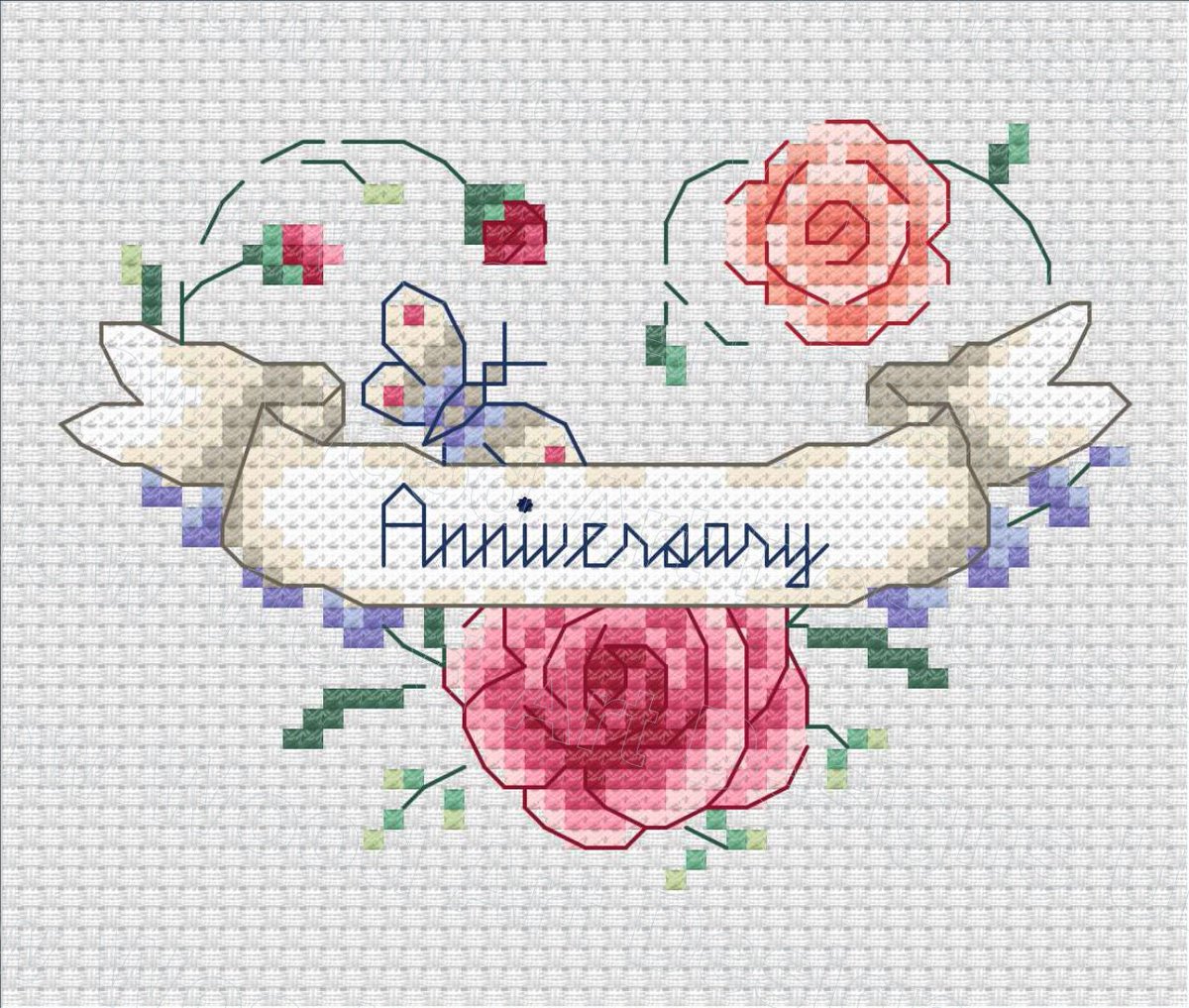 'Anniversary' Easy Cross Stitch Design, DMC, 20 Threads, PDF Digital Download etsy.me/3guBuES #anniversary #bedroom #wall #homedecor #digitalcrossstitch #flowercrossstitch #heartcrossstitch #butterfly #flowers #crossstitch #Crossstitcher