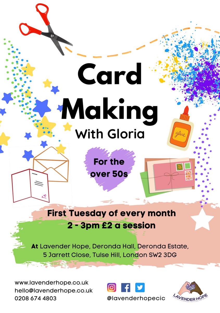 LavenderHopeCIC's tweet photo. Beautiful cards from Gloria’s workshop. Don’t they look professional! You can make these too. Join us every first Tuesday of the month for a card-making session 2pm - 3pm.
#papercrafts #handmade #greetingscard #tulsehill #lambeth #communitysupport #stayactive #owndesigns https://t.co/Yyn5w3bFhN
