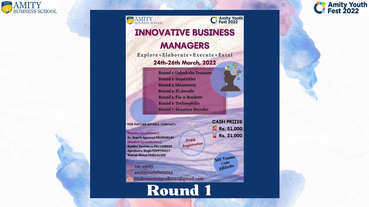 InnovativeBus13's tweet photo. “If your action inspires others to dream more, Learn More, do more and become more, you are a leader.” 
                     Amity Youth Fest 2022
Do register and join us to face a fierce competition. 
#Amity #Amityuniversitynoida #Manager #Competition #Managementschool #Mba https://t.co/rgZMUqed5O