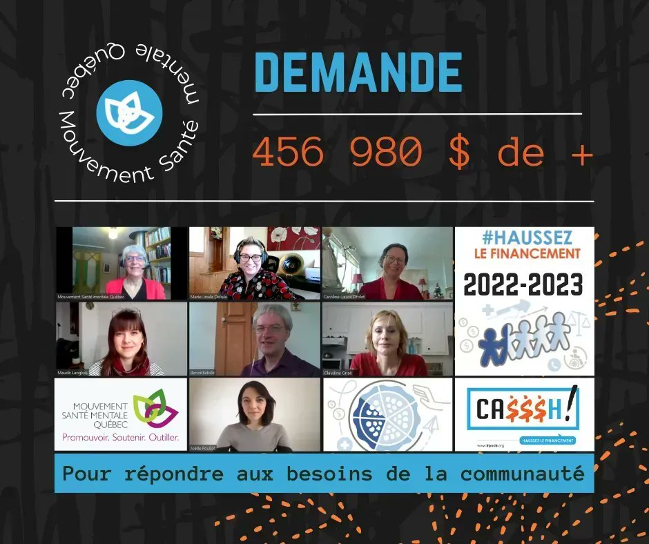 MouvementSMQ's tweet photo. #HaussezLeFinancement #PSOC #CASSSH - @carmantlionel et @cdube_sante, on compte sur vous. Notre organisme a besoin de 456 980$ $ de + pour remplir sa mission et déployer sa Campagne annuelle de promotion de la santé mentale. 1% du budget du #MSSS aiderait 3000 #OCASSS. https://t.co/vncXmYQBYj