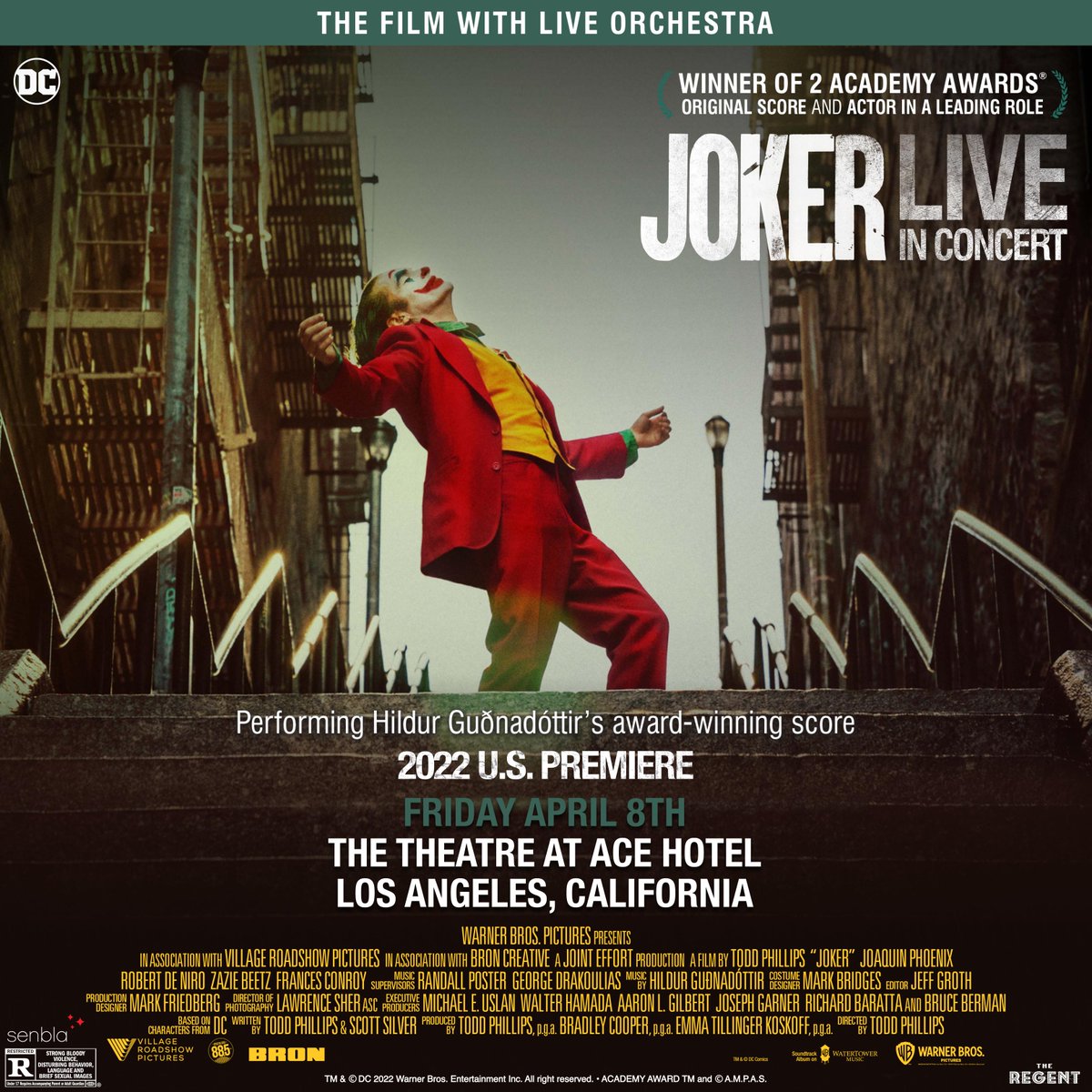 The US premiere of JOKER with a live, 45-piece orchestra performing Hildur Guðnadóttir’s score live to the film, comes to The Theatre at Ace Hotel in Los Angeles on Friday, April 8th! Tickets are on sale now at axs.com/events/422721/…