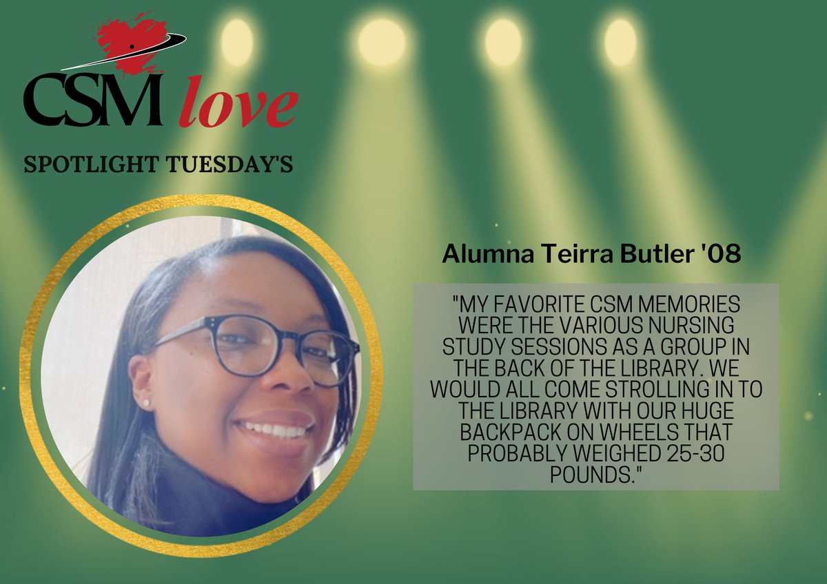 CSMHawks's tweet photo. See what Alumna Teirra Butler '08 says her favorite CSM memory was while attending CSM. 

https://t.co/8R6kHhDijV

#CSMAlumni #CSMLove #CSM #CSMHawks #CollegeofSouthernMaryland https://t.co/y84kZdIUqd