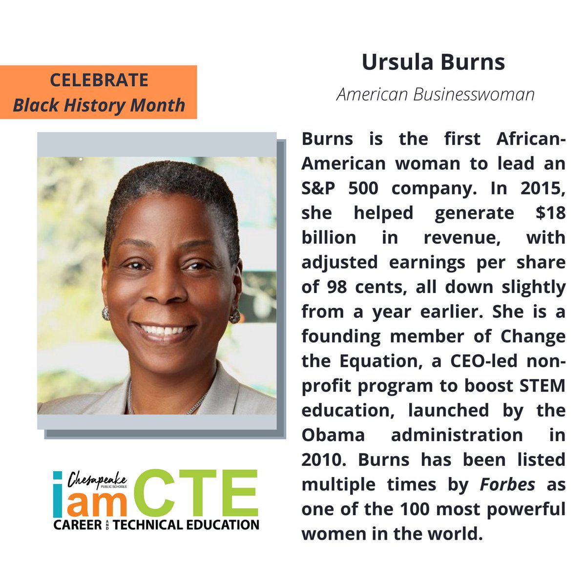 Chesapeake_CTE's tweet photo. #Black History Month #CTE #Celebrate https://t.co/HfF6TvZpoR