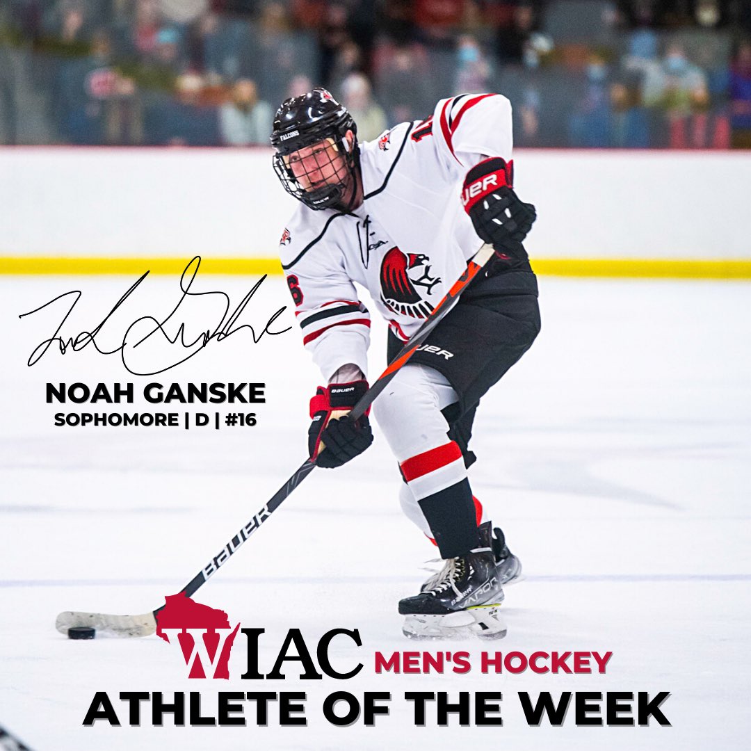 Noah Ganske (<a href="/NoahGanske/">Noah Ganske</a>) has been named the <a href="/wiacsports/">WIAC</a> Men’s Hockey Athlete of the Week and the <a href="/Royal_CU/">Royal Credit Union</a> Men’s Falcon of the Week!

#FalconsFlyTogether #FFT