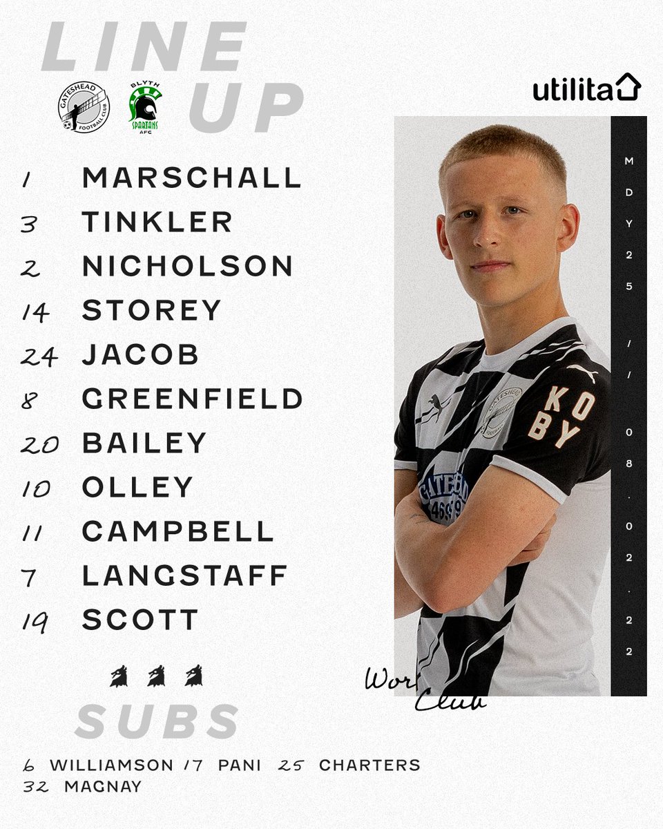 GatesheadFC's tweet photo. Our derby day line up 👊

#WorClub ⚪️⚫️ https://t.co/t70N76QpHa