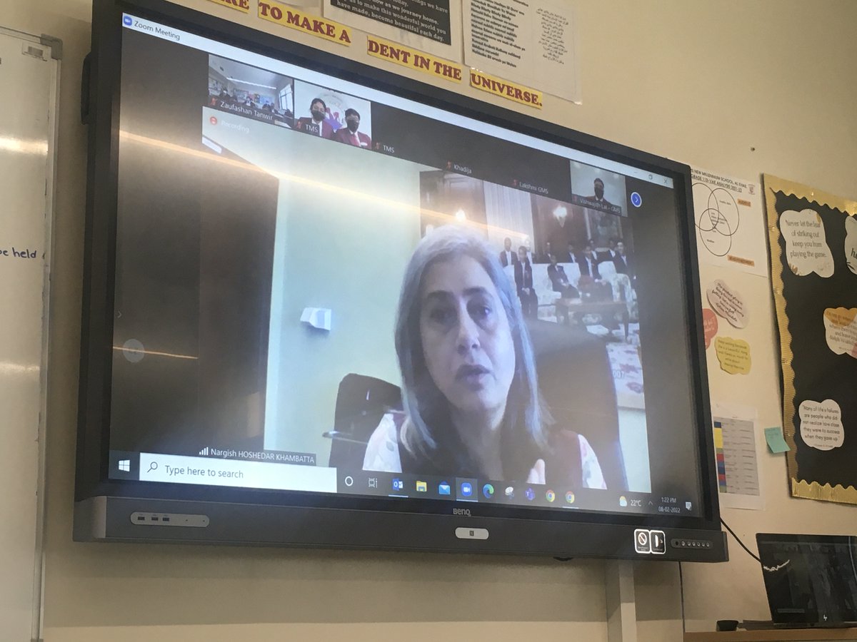 Yash_Sri2005's tweet photo. "A good leader can inspire hope, ignite the imagination, and instill a love of learning." I would like to appreciate and thank Ms. @KNargish for a fruitful session and for sharing her life experience with us virtually.#11D @gemsnms_alkhail @Fatima_Martin @TeresaRusten @ZaufashanT https://t.co/hUw9yFuIj6