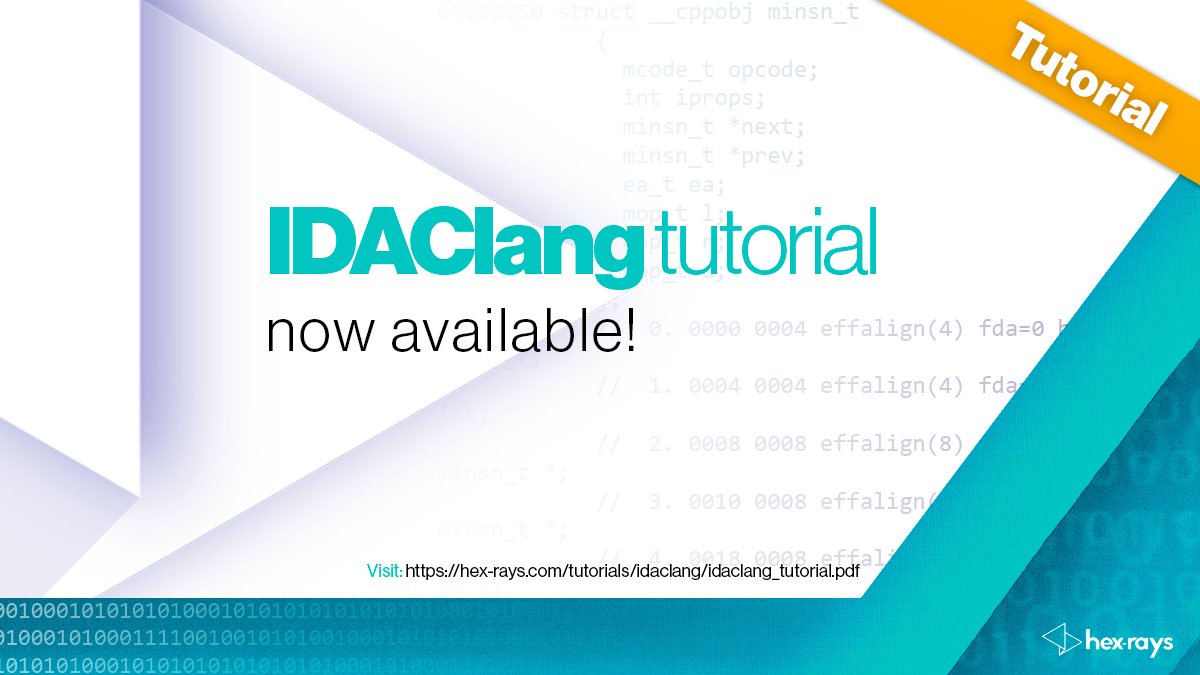 Introducing the IDAClang tutorial. This is a deep dive into IDA's new clang-based source code parser. Also introducing a new command-line utility that can generate type libraries from C++. We provide examples for STL, Boost, MFC, IDA SDK, Qt, XNU, and more hex-rays.com/blog/introduci…