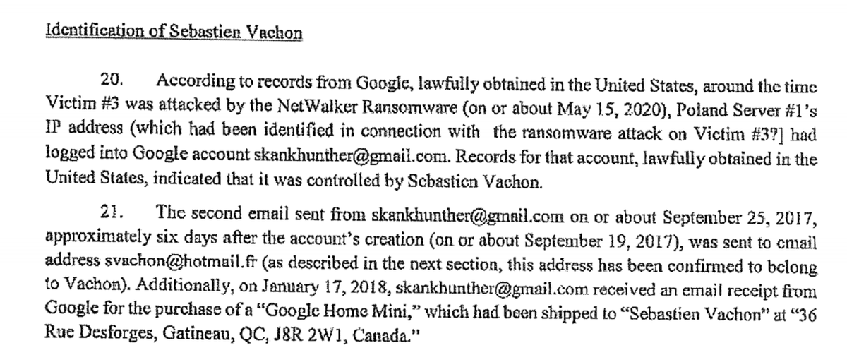#NetWalker ransomware OPSEC fail - using the same IP address to launch an attack he also logged into a Gmail account and ordered a Google Home Mini to his home address... lol