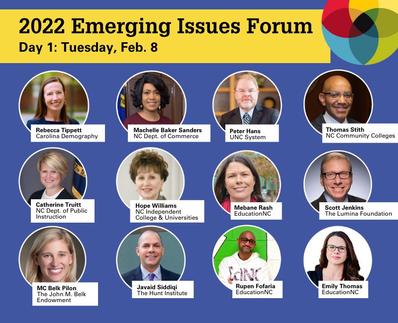 We’ll be tuning into  the 2022 @emergingissues Forum on educational attainment at 9am today! We are happy to see a lot of familiar faces, three of them @EducationNC colleagues! @Mebane_Rash @Rupen_Fofaria @emlybrthomas iei.ncsu.edu/advancing-toge…