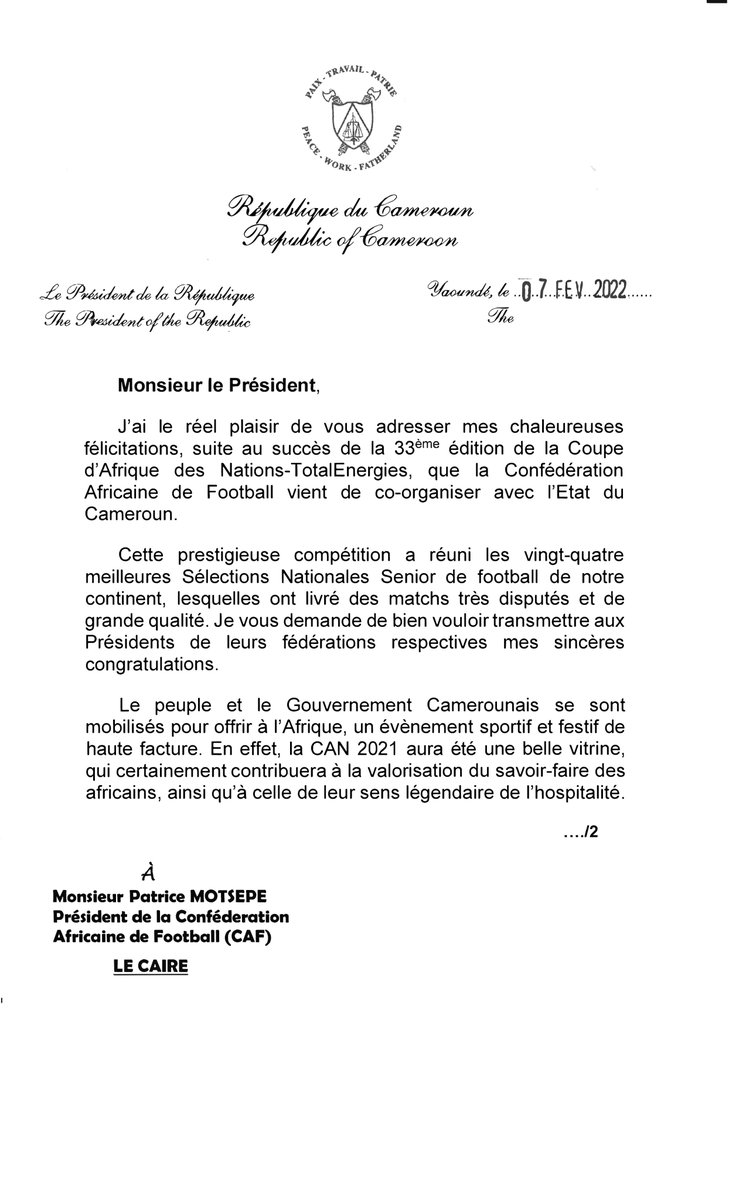 President Paul BIYA tweet media