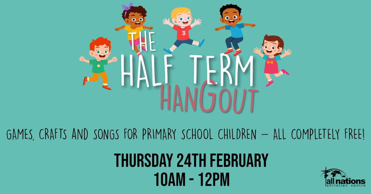 allnationselim's tweet photo. Half term is almost here and we're sure you are looking at things to do with your children! Bring them along to our Half Term Hangout on Thu 24th Feb 10am-12pm. A free event for primary aged children with a mix of games, crafts and songs. Book here 👉 https://t.co/aEfIOdclE1 https://t.co/RUZA1t0vKx