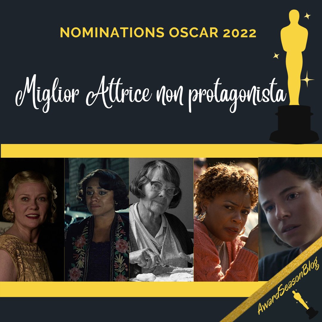 Nominations #Oscar2022
MIGLIOR ATTRICE NON PROTAGONISTA 
-#JessieBuckley (THE LOST DAUGHTER)
-#KirstenDunst (IL POTERE DEL CANE)
-#AunjanueEllis (KING RICHARD)
-#JudiDench (BELFAST)
-#ArianaDeBose (WEST SIDE STORY)
#OscarNoms 
#Migliorattricenonprotagonista
#BestSupportingActress