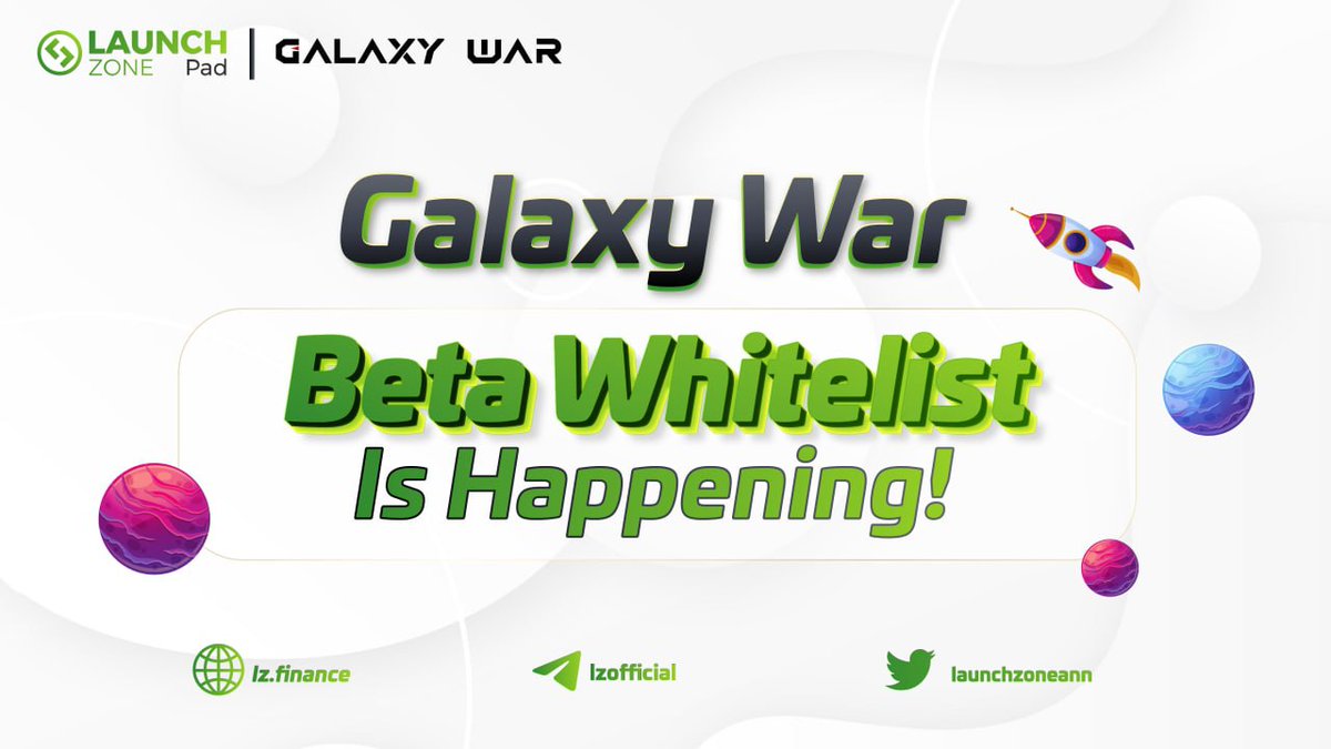launchzoneann's tweet photo. The @GalaxyWarNFT Beta Whitelist is still going on!

This is the perfect chance for you to earn exclusive rewards such as NFTs

Don't miss out, and join now at https://t.co/Pedj6FmAjE

#GameFi #NFTs https://t.co/mgyw3YnR1N