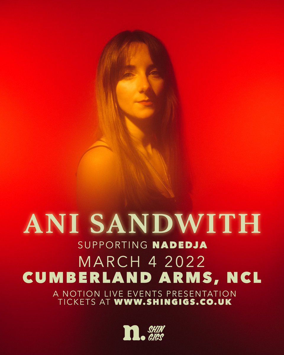 Shin Gigs (@shin_gigs) on Twitter photo ICYMI! โจ
Gifted singer songwriter @nadedjamusic will headline <a href="/thecumby/">The Cumberland Arms</a> on March 4th. Support comes from the talented <a href="/anisandwith/">Ani Sandwith</a>
Donโt miss hearing two of the best vocalists in the North East live this March! ๐
๐ <a href="/thecumby/">The Cumberland Arms</a>
๐
Fri March 4th 2022
๐ซ bit.ly/NadedjaCumberlโฆ ICYMI! โจ
Gifted singer songwriter @nadedjamusic will headline <a href="/thecumby/">The Cumberland Arms</a> on March 4th. Support comes from the talented <a href="/anisandwith/">Ani Sandwith</a>
Donโt miss hearing two of the best vocalists in the North East live this March! ๐
๐ <a href="/thecumby/">The Cumberland Arms</a>
๐
Fri March 4th 2022
๐ซ bit.ly/NadedjaCumberlโฆ