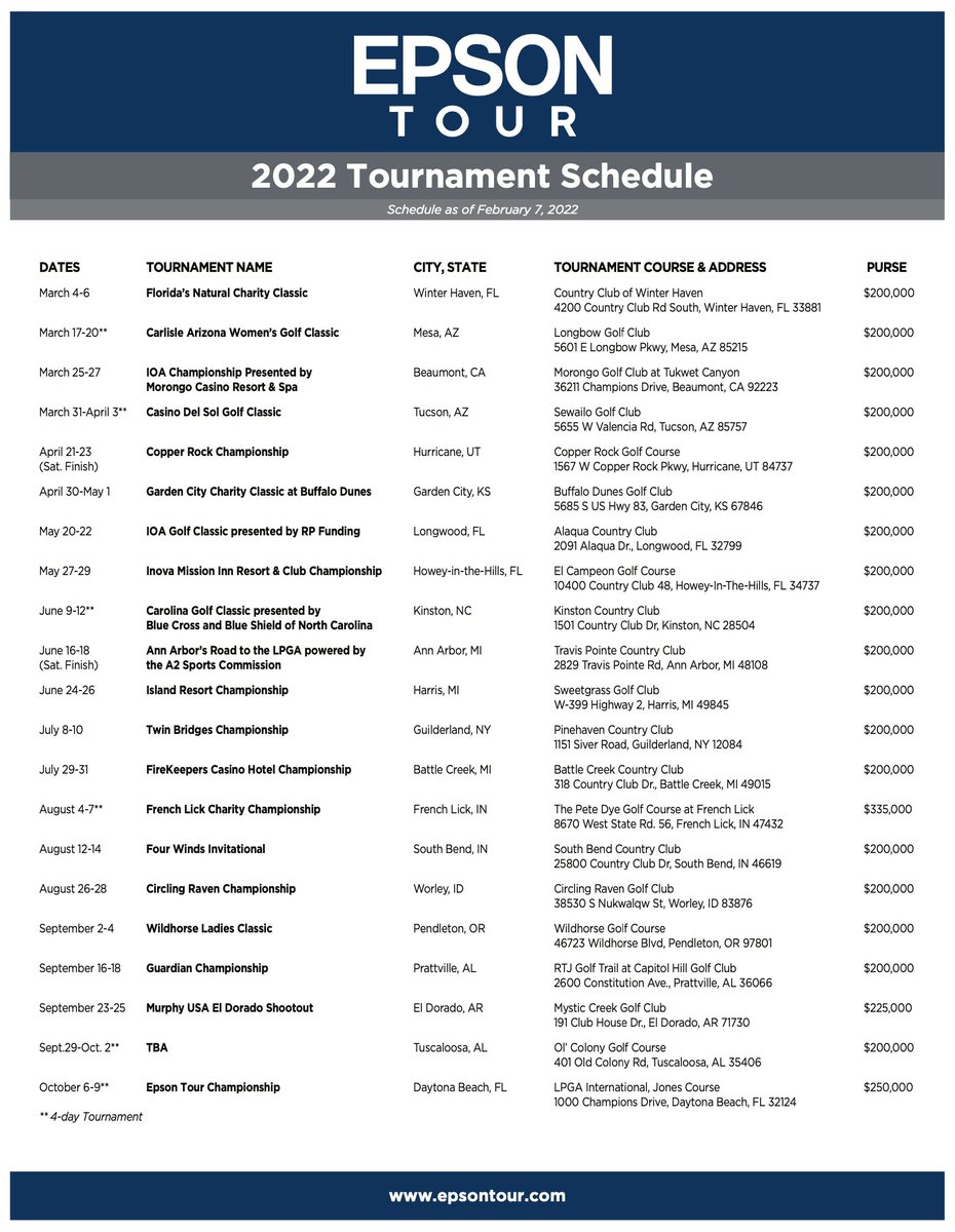 The 2022 #EpsonTour schedule... IS HERE! 🥳

#Road2LPGA #DriveOn