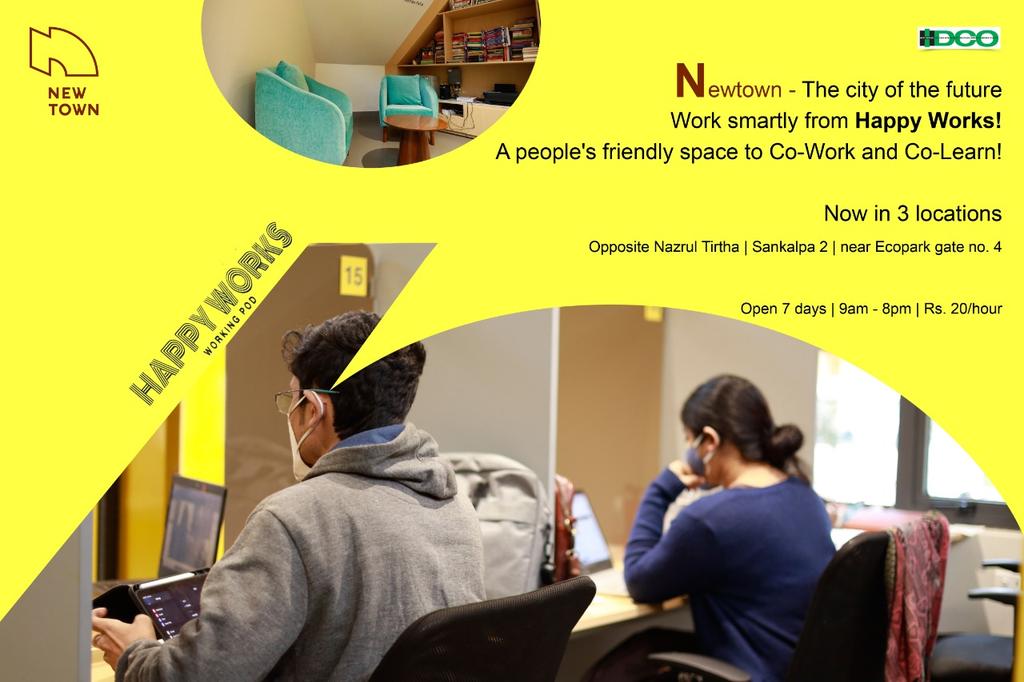 AsokeKumarRoy7's tweet photo. Newtown - a people's friendly place to live in! Now Co-Work and Co-learn easily from "Happy Works" - Working Pod! Located in 3 different locations! Work smarter live smartly in Newtown! 

Open 7 days| 9am - 8pm | Only Rs. 20/hour
#coworking #colearning #SmartCity #newtownkolkata https://t.co/WqwiOc2HBP