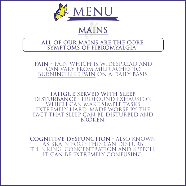 fmauk's tweet photo. Our fibromyalgia menu highlights some of the symptoms and effects of the condition. 

These graphics use an alternative way to highlight what fibromyalgia can mean for people. #BecomeFibroAware. https://t.co/rdCP69C9aQ
