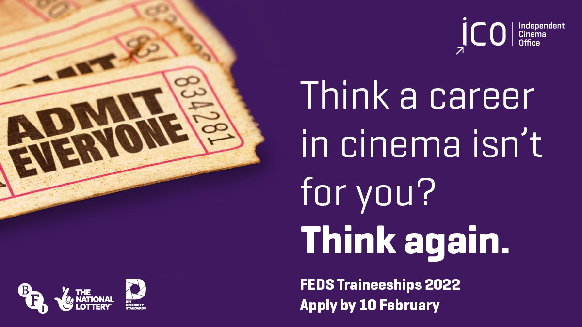 There's less than 48 hours to apply to #filmFEDS 2022! This year's placements are available at:

🔸Belfast Film Festival
🔸BFI
🔸Broadway
🔸Lewes Depot
🔸Flatpack Festival
🔸Hippodrome Silent Film Festival

Apply by 12pm on Thursday: bit.ly/FEDS2022